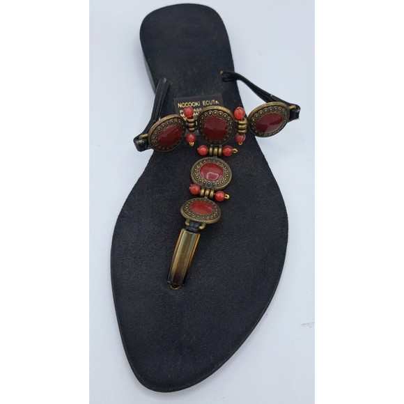 Nccooki Ecutk Retro African Style Exotic Brass Trim Flip Flops/ Thongs Size 7.5 - Picture 4 of 8